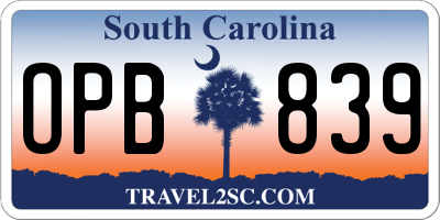 SC license plate OPB839
