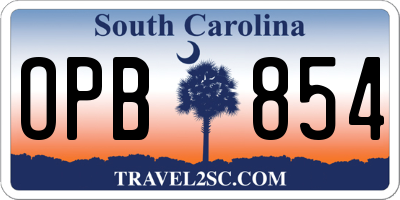 SC license plate OPB854
