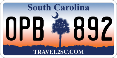 SC license plate OPB892