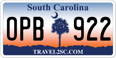 SC license plate OPB922