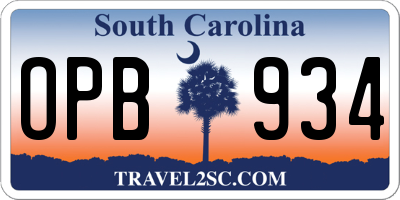 SC license plate OPB934