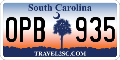 SC license plate OPB935