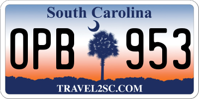 SC license plate OPB953