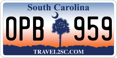 SC license plate OPB959