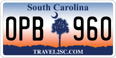 SC license plate OPB960