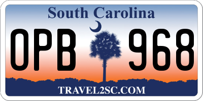 SC license plate OPB968