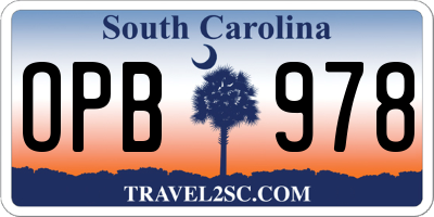 SC license plate OPB978