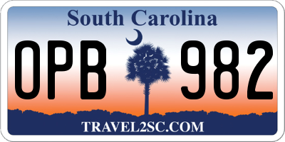 SC license plate OPB982