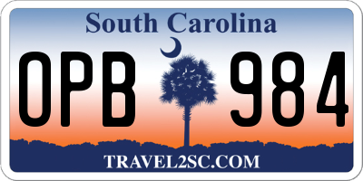 SC license plate OPB984