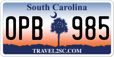 SC license plate OPB985