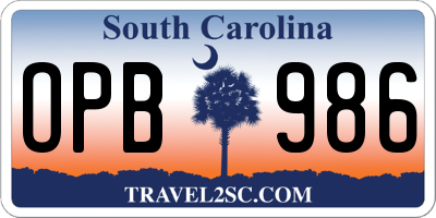 SC license plate OPB986