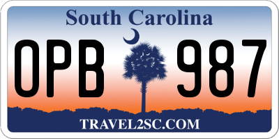 SC license plate OPB987
