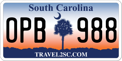 SC license plate OPB988