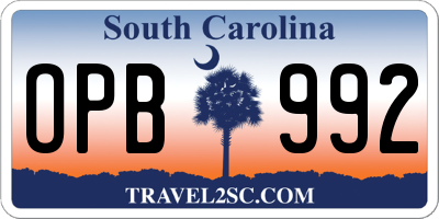SC license plate OPB992