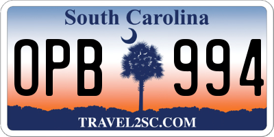 SC license plate OPB994
