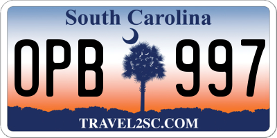 SC license plate OPB997