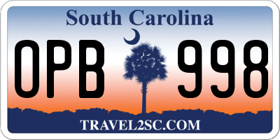 SC license plate OPB998