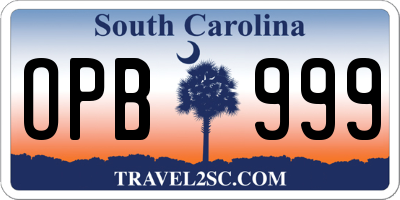 SC license plate OPB999