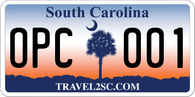 SC license plate OPC001