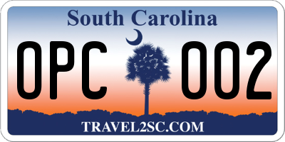 SC license plate OPC002