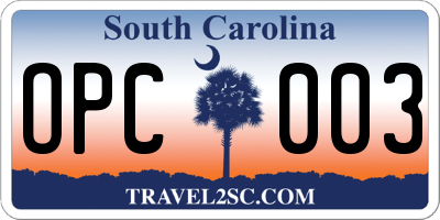 SC license plate OPC003