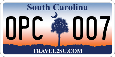 SC license plate OPC007
