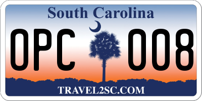 SC license plate OPC008