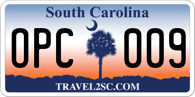SC license plate OPC009