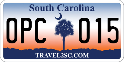 SC license plate OPC015