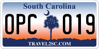 SC license plate OPC019