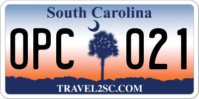 SC license plate OPC021