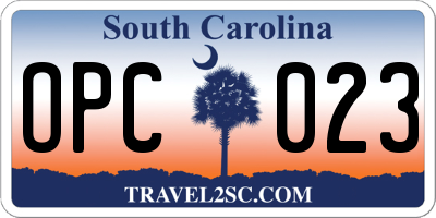 SC license plate OPC023