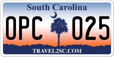 SC license plate OPC025