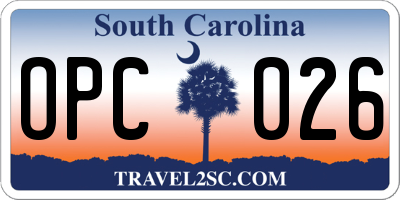 SC license plate OPC026