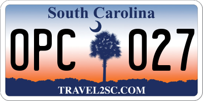 SC license plate OPC027