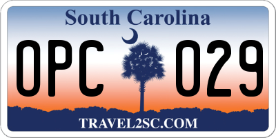 SC license plate OPC029