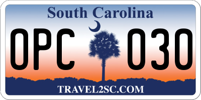 SC license plate OPC030