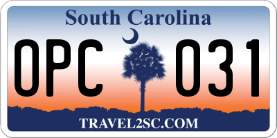 SC license plate OPC031