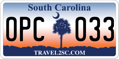 SC license plate OPC033