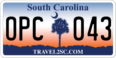 SC license plate OPC043