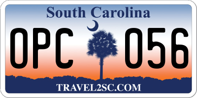 SC license plate OPC056