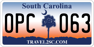 SC license plate OPC063