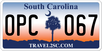 SC license plate OPC067