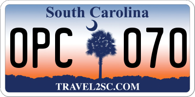 SC license plate OPC070