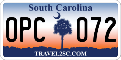 SC license plate OPC072
