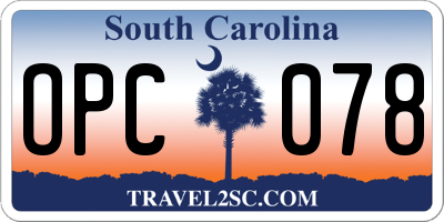 SC license plate OPC078