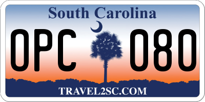 SC license plate OPC080
