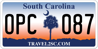 SC license plate OPC087