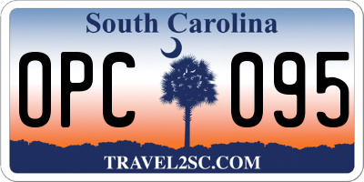 SC license plate OPC095