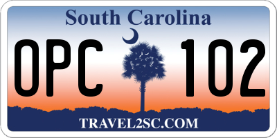 SC license plate OPC102